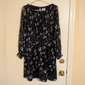 Navy Floral Long-Sleeve Dress